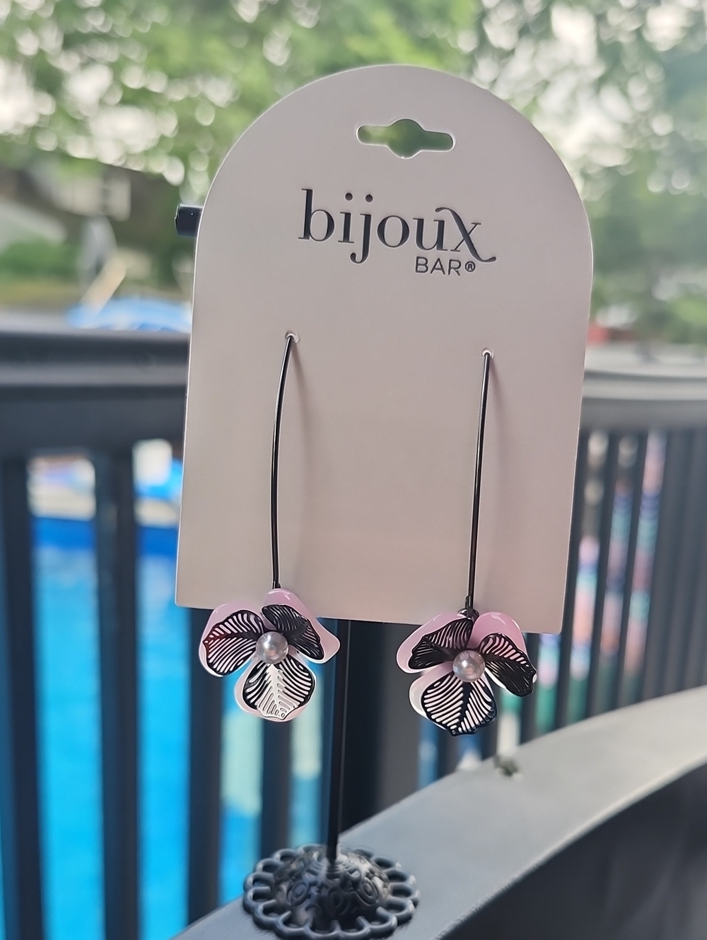 Bijoux Bar Pink Floral Pearl Drop Earrings